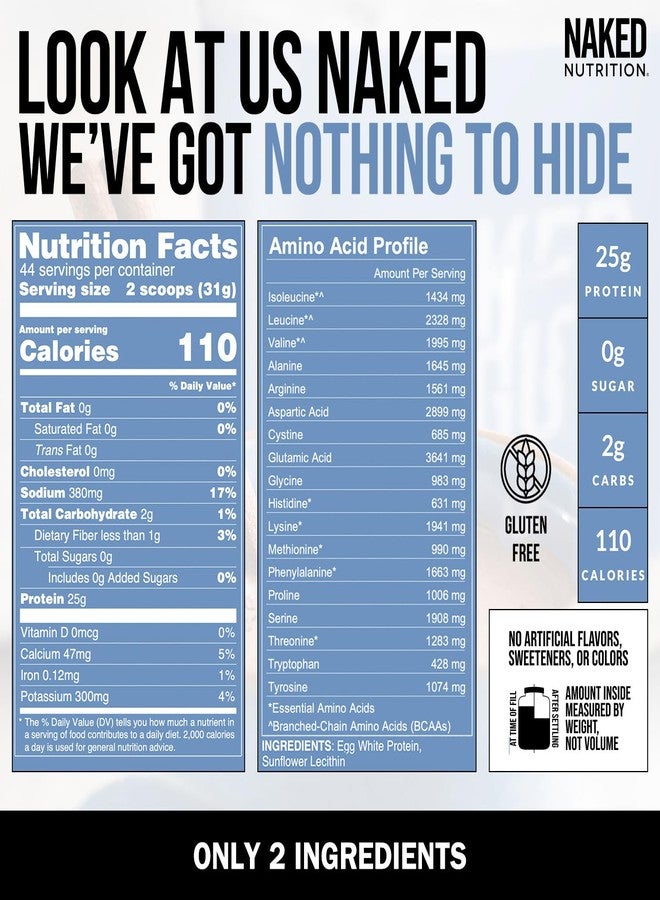 Nakd Naked 3LB Non-GMO Egg White Protein Supplement Powder, Unflavored, No Additives, Paleo, Dairy Free, Gluten Free, Soy Free – 25g Protein, 44 Servings, 3 pounds - Image 2